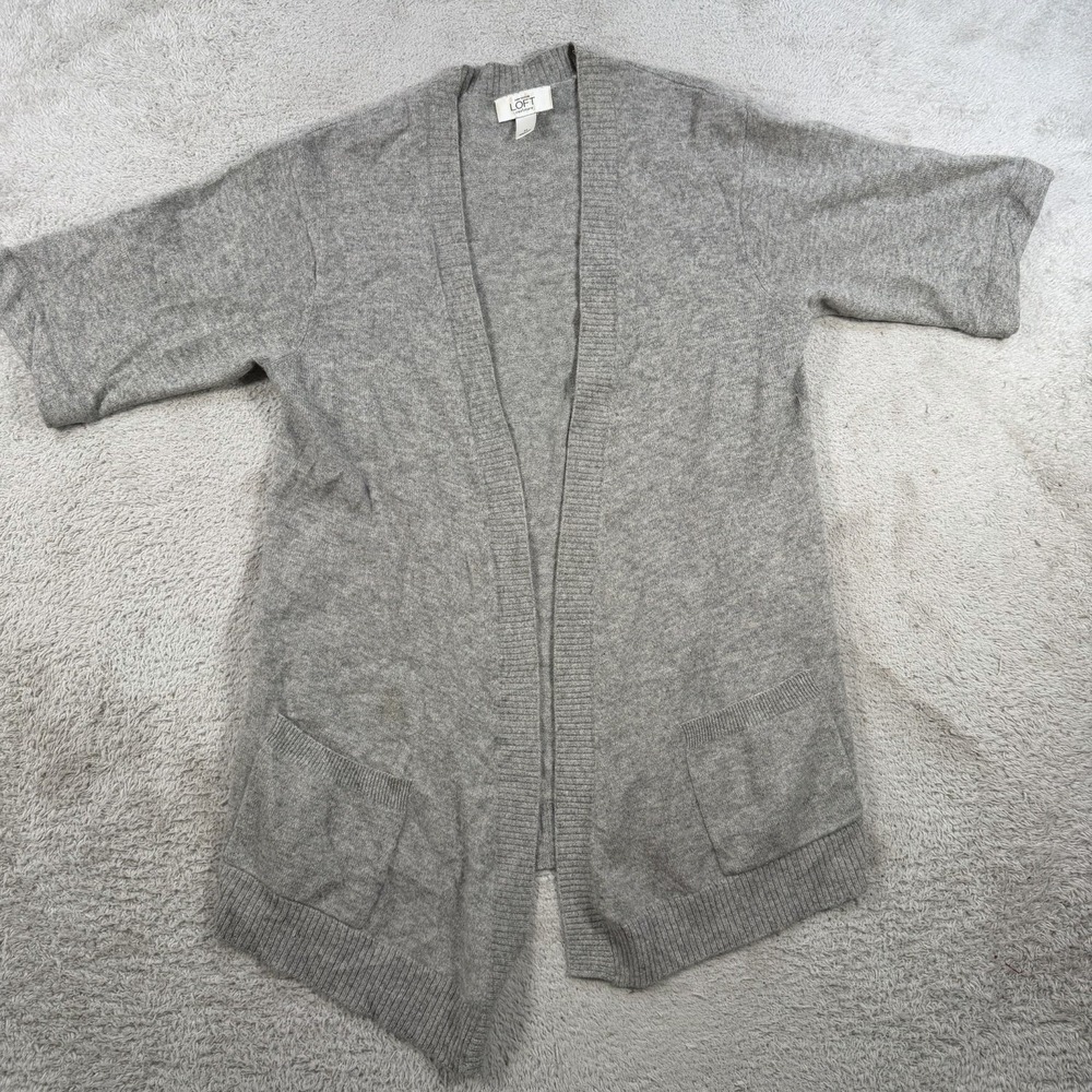 Ann Taylor Loft Cardigan Womens Medium Grey 100% Cashmere Open Front Lightweight